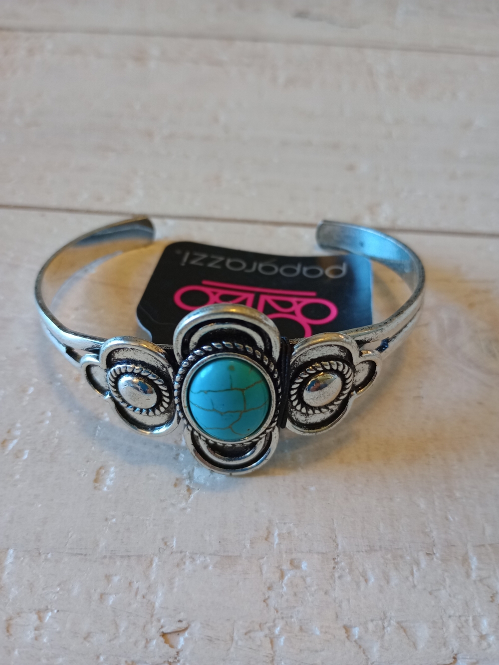 Paparazzi Faux Turquoise Stone Silver Cuff Bracelet - Women Jewelry